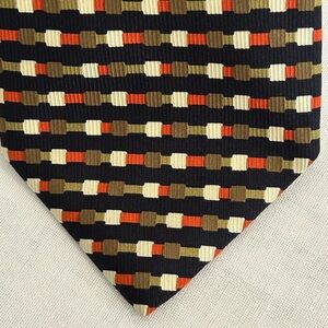 Massimo Travato Silk Tie: black, orange, cream, olive, light green geometric